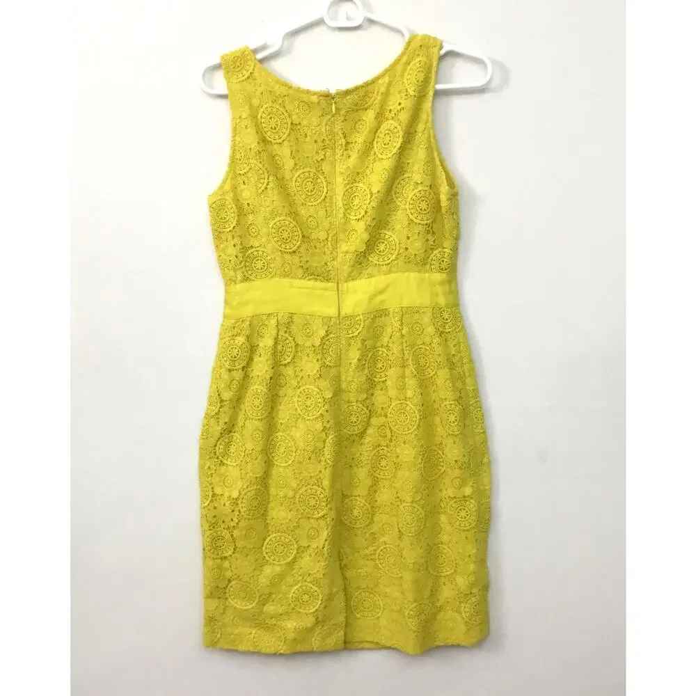 BODEN Yellow Floral Lace Sleeveless Sheath Dress Size 6R - Picture 3 of 8